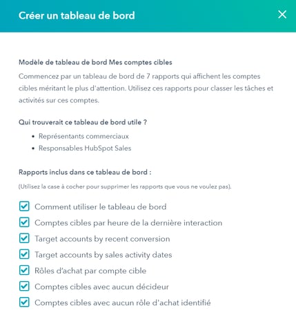 Dashboard Mes comptes cibles