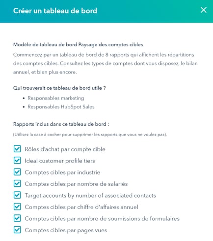 Dashboard paysage comptes cibles