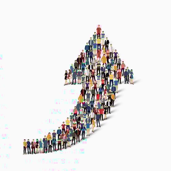 Flèche qui monte, composée par des gens.